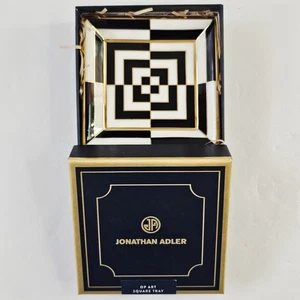 Jonathan Adler Op Art Square Tray Trinket Dish Ceramic Black White Gold 4.5” Sq - Picture 1 of 7
