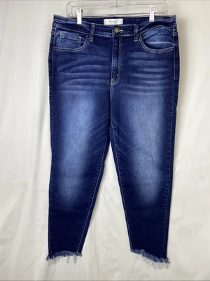 Женские джинсы Kancan размер 32 из синей джинсовой ткани узкие искусственно состаренный потертый подол - Изображение 1 из 4