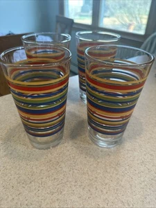 Greenbrier International Fiesta Mambo Striped 6” Tall Tumblers 16oz Set of 4 - Picture 1 of 13