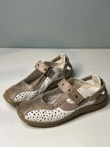 Rieker Shoes Celia Mary Jane Women's Size 38 US 7 Brown/White Leather Comfort - Picture 1 of 10