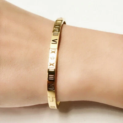 New 18K White / Rose Gold Plated Roman Numerals Crystal Bangle Bracelet Stunning - Image 1 of 4