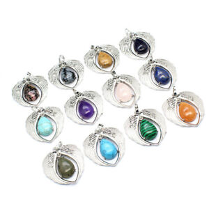 Angel Wing Pendant Natural Crystal Heart Chakra Stone Quartz Oval Drop Necklace
