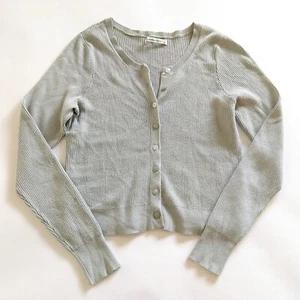 Abercrombie & Fitch Y2K Button Crop Top Gr. L Rippstrick Langarm Salbei - Bild 1 von 6