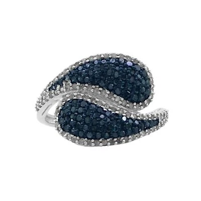 Bypass cúpula de diamantes blancos y azules naturales de plata de ley 925 con respaldo cerrado Foto 1 de 4