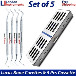 Lucas Hueso Curetas y Esterilización Cassette Caja Juego de 5 Instrumentos Dentales Nuevo - Imagen 1 de 5