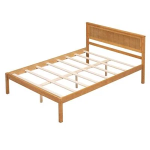 Wood Platform Bed Frame with Headboard Full Size Oak No Box Spring Required - Picture 1 of 12