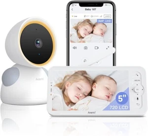 ARENTI Baby Monitor with Camera and App 2K/3MP, 5 Inch WiFi Video Baby Monitor PTZ 355° - Picture 1 of 7