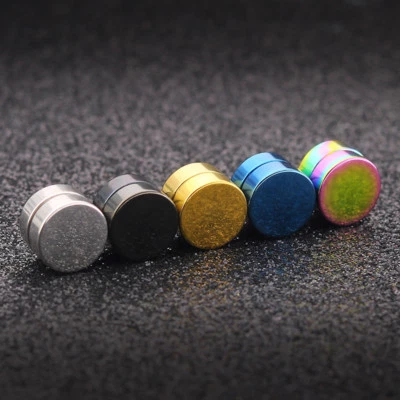 Magnet Ohrringe Fake Plug Edelstahl Unisex Ohrstecker Farbwahl: Silber, Schwarz - Bild 1 von 4