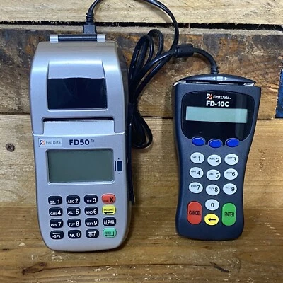 First Data FD50 EMV NFC Credit Card And FD-10C Bundle Untested No Power Cord - Image 1 of 4