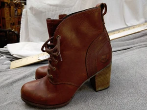 Timberland Earthkeepers Womens 8.5 39.5 Red Leather Lace-Up Boots Heel Ankle - Picture 1 of 12