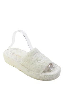 Chanel Womens Open Toe Slide-On Platform Sandals White Size 8 - Image 1 of 4