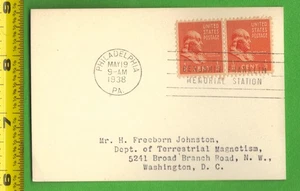 1938 FDC ½c Horizontal Pr Stamps H F Johnston Geomagnetist Terrestrial Magnetism - Picture 1 of 2
