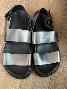 COS Sandals Size 39 Eu 6.5 Uk Strappy Metallic Silver Lug Sole Shoes - Picture 1 of 15