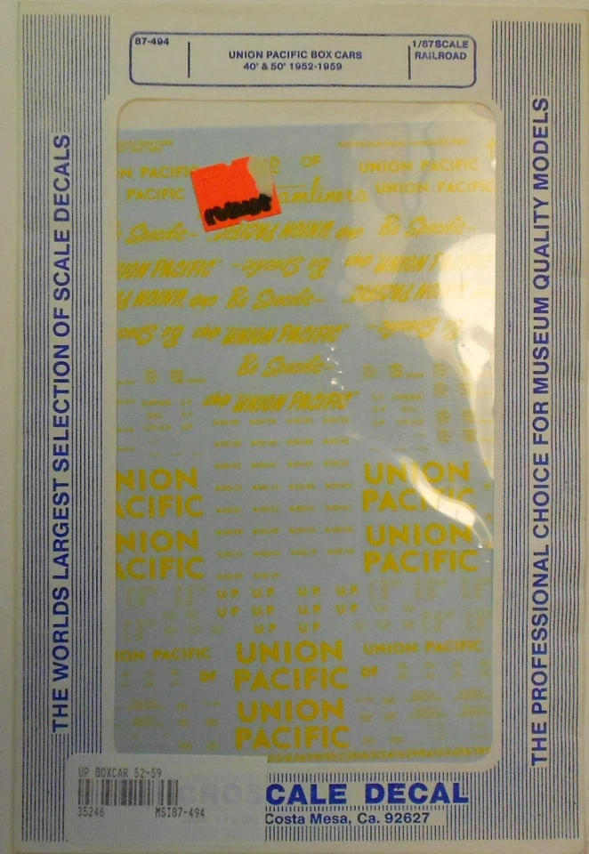 Microescala 87-494 HO 1939-50 Union Pacific Box Cars 40"" y 50"" Boxcar Calcomanía Ella Foto 1 de 1