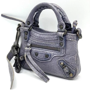 Rare BALENCIAGA City Charm Coin Purse Purple Leather Mini Bag Authentic - Picture 1 of 10