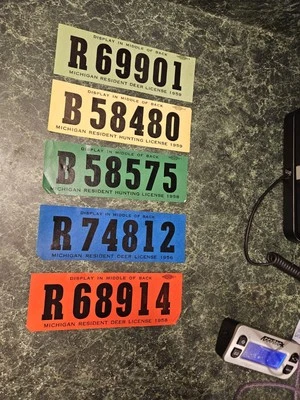 Lote 5 Años 50 Michigan Residente Caza Ciervo Licencia Efímero Hombre Cueva Leñador  Foto 1 de 4