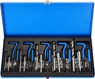 Kit de reparación de roscas helicoidales métricas de 131 piezas Juego de herramientas de inserción de taladro HSS M5 M6 M8 M10 M12 Foto 1 de 4