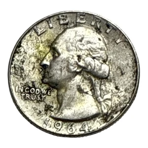 Moneda de 25 centavos de dólar de Washington 1964 D 90 % plata Denver Mint error D - Imagen 1 de 3