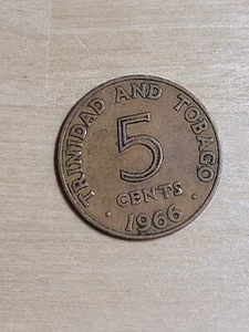 Trinidad and Tobago 5 cents coin, 1966. KM# 2, bronze. Coat of arms. - Picture 1 of 4