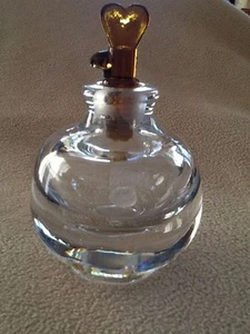 Art Glass Clear Weighted Perfume Bottle Amber Stopper 3-7/8 Tall Vintage - Picture 1 of 6