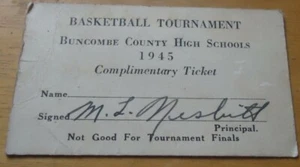 Buncombe County High Schools BASKETBALL TOURNAMENT ticket 1945 - Picture 1 of 1
