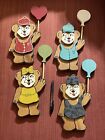 Handmade Wood Painted Bears with balloons Wall Hanging Decor set of 4