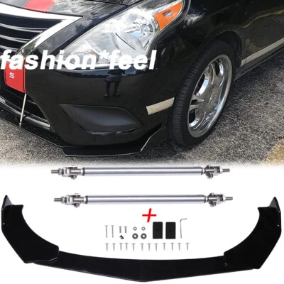 For NISSAN Versa S Car Front Bumper Lip Spoiler Splitter Strut Rods Glossy Black Foto 1 de 4