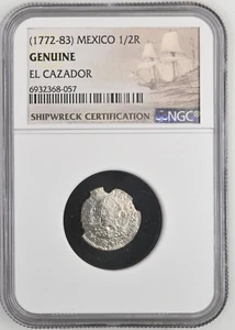 1772-1783 Mexico 1/2 Real El Cazador Silver Shipwreck Coin NGC Graded #057 - Picture 1 of 3