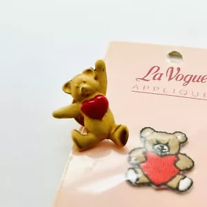 VINTAGE AVON TEDDY BEAR GOLD TONE PIN With Red Heart & Iron-On Bear Appliqué - Picture 1 of 8