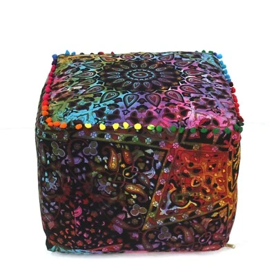 New Indian Multi Star Decorative Mandala Pouf Ottoman Footstool Floor Pouf Cover - Image 1 of 4