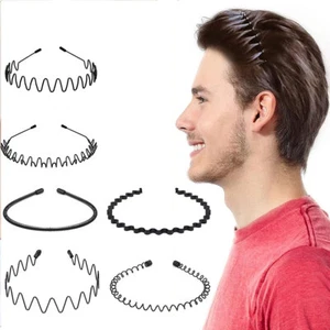 6PCS Black Metal Sports Hairband Headband Wave Alice Style Invisible Men Women - Picture 1 of 10