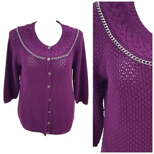 Cárdigan Suéter Liz Claiborne Para Mujer XL Púrpura Botones Cadena Casa Oficina - Imagen 1 de 13
