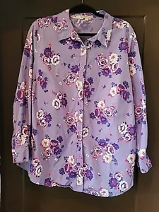 Woman Within Sz 1x Purple Floral Blouse Cottage Core Cotton - Picture 1 of 5