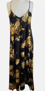 Chetta B Y2K Evening maxi Dress Strapless floral black gold vintage satin L- Q5 - Picture 1 of 6