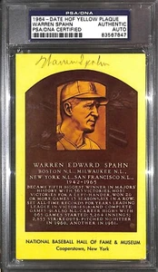 Warren Spahn Signed Hall of Fame Postcard PSA/DNA COA Yellow HOF Plaque Auto'd - Picture 1 of 12