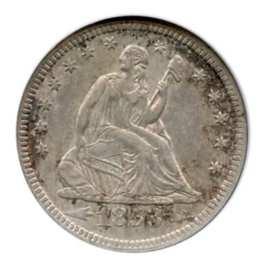 1853/4 flechas Liberty cuarto de asiento, ANACS AU55, soporte antiguo - Imagen 1 de 3