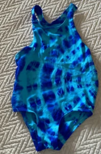Fair One Piece Girl's Blues Tie Dye Swimsuit Sz 14 Made in USA NWOT - Picture 1 of 3
