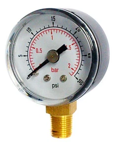 Low Pressure Gauge air oil or water 50mm 0/30 PSI & 0/2 Bar 1/4 BSPT Bottom - Picture 1 of 1