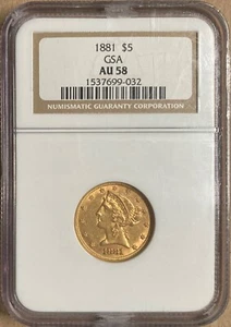 1881 NGC AU58 Liberty Head Half Eagle $5 Gold - GSA - Picture 1 of 2