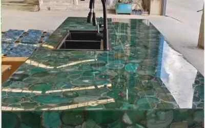 Green Agate Kitchen Counter Slab Quartz Dining & Coffee Table top For Home Decor - Image 1 of 4