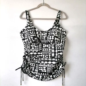 NWT Apt. 9 Womens Black Geometric Side Shirred Tankini Mod Swimwear Suit Size 1X - Picture 1 of 6