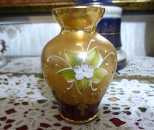 Murano Venetian Glass 24K Gold Plated Hand Painted Vase Vintage 1950 Ruby red - Picture 1 of 5