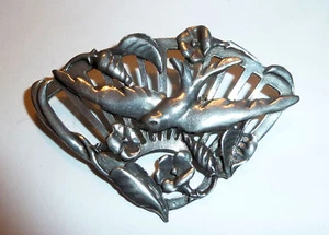 Pewter Jewellry PIN 1987 SEAGULL & FAN Canada Mfg. Leaves & Poppies - Picture 1 of 2