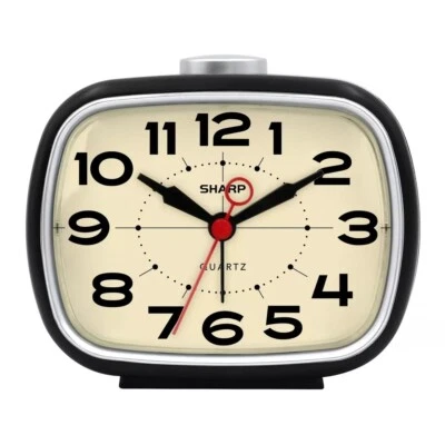 Sharp Alarm Clock Retro Analog Simple Battery Powered Clock black - Image 1 of 4