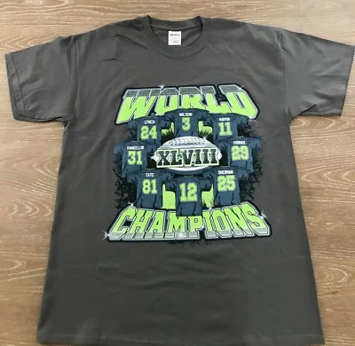Seattle Seahawks Gray And Green World Champions Tee Shirt Size Large  - Image 1 of 4