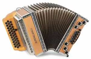 Steirische Harmonika B-Es-As Handharmonika Knopfakkordeon 2-chörig Riemen Buche - Bild 1 von 9