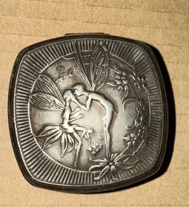 Vintage Antique Silver Makeup Compact Fairies Djer Kiss French Art Nouveau 1920s - Picture 1 of 22
