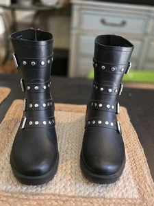 Steve Madden Thunder Women's Size 11 Mid Calf Buckled Stud Black Rain Boots - Picture 1 of 9