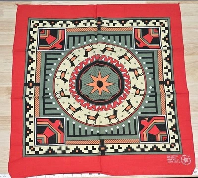 Vintage Southwestern Aztec Geometric Red Bandana Scarf Headscarf Tapestry  - Image 1 of 4