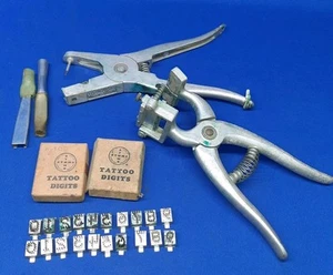 Vintage Stein Tattoo Set 2 Sets Zahlen Vieh Rinder Delta Allflex Tag Gun - Bild 1 von 14